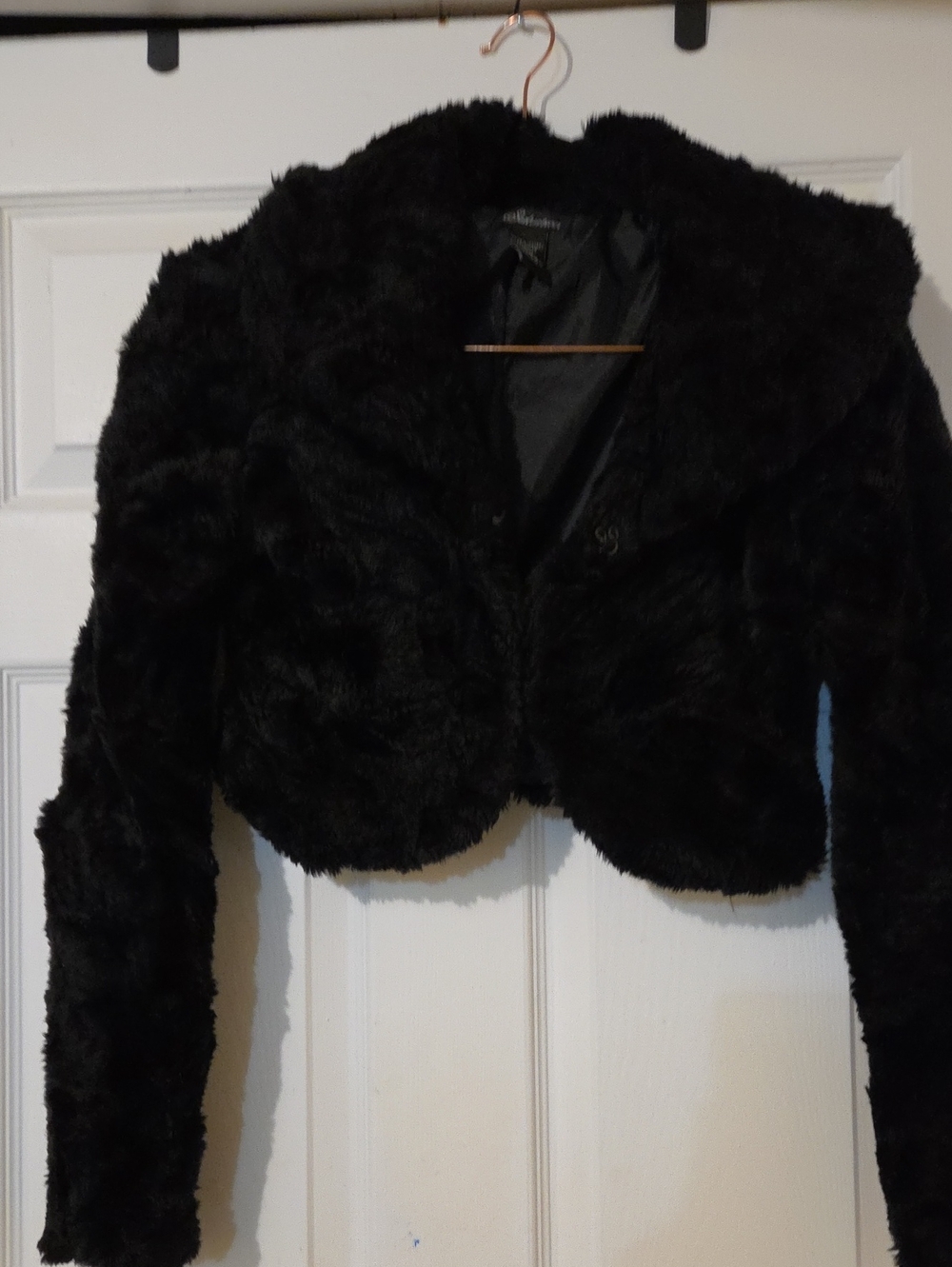 Women's Black Faux Fur Cropped Teddy Jacket
